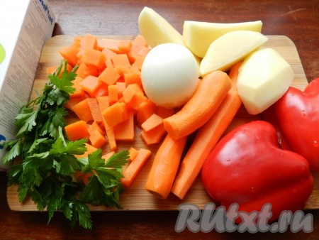 Подготовить продукты для приготовления рисово-овощного супа без мяса.