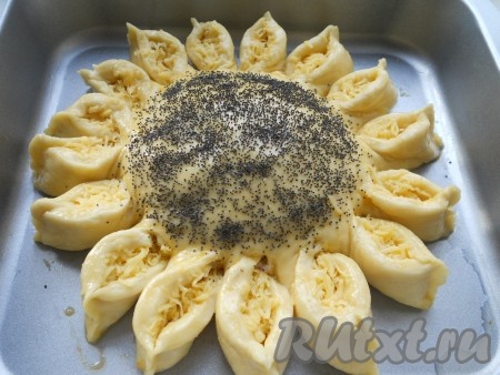 Смазать пирог желтком и середину посыпать маком.