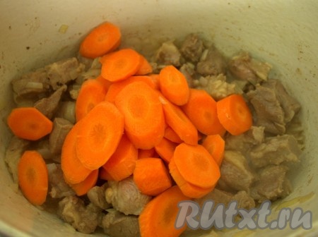 Добавила морковь и специи, томатную пасту, перемешала. Оставила еще на 5 минут.