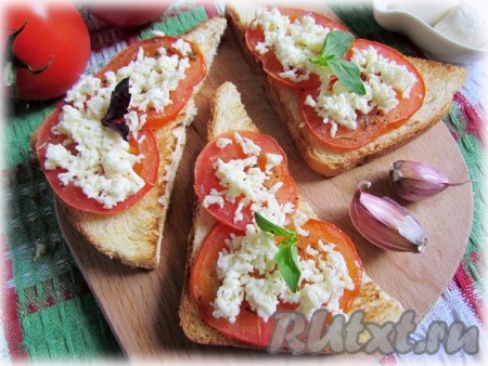 Тосты с запеченными помидорами и моцареллой