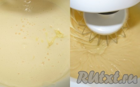 Затем добавить размягченное сливочное масло и взбить до однородности.
