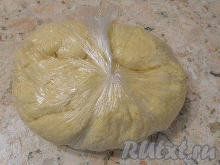Замесить гладкое, мягкое тесто (если понадобится - добавить еще муки или воды). Завернуть тесто в пищевую пленку или целлофановый пакет и поместить в холодильник на 1,5-2 часа.