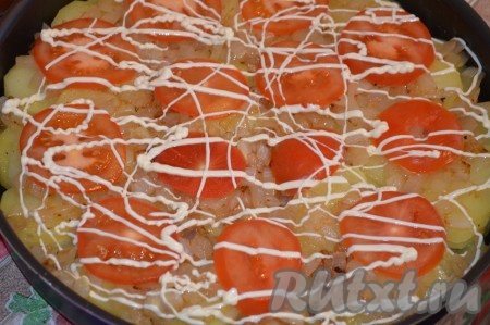 Сверху сделать сеточку из майонеза.