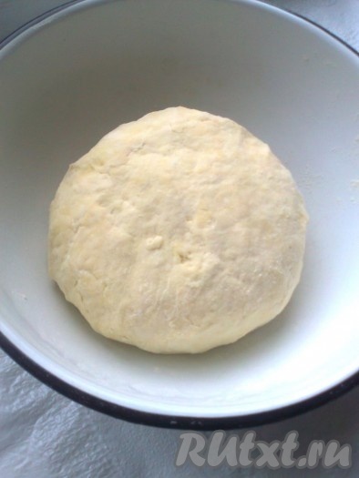 Замешиваем тесто. При необходимости подпыливаем еще мукой, чтобы получилось мягкое, не липнущее к рукам тесто.&nbsp; Из теста формируем шар, заворачиваем в пищевую пленку и отправляем на полчаса в холодильник. Потом делим тесто на 2 части.