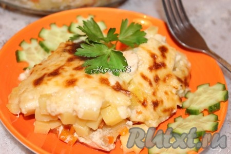 Курица с овощами под сырно-сливочным соусом