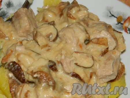 Свинина, тушеная с грибами