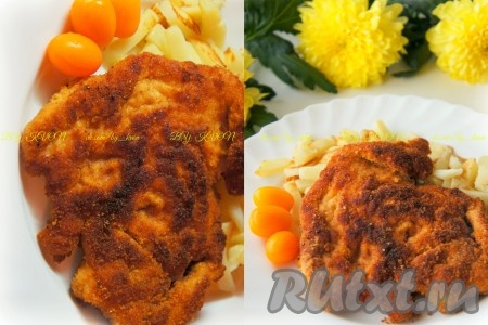 Куриное филе в яйцах и сухарях на сковороде