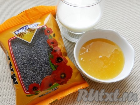 Для приготовления маковой начинки понадобится мак, молоко и мед. По желанию можно добавить корицу или другие пряности на свой вкус.