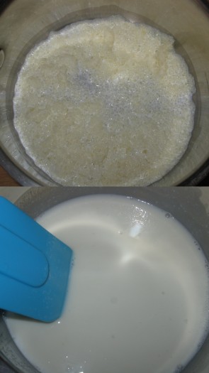 Готовый желатин поставить на средний огонь и нагревать до полного растворения, не кипятить!