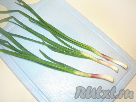 Зеленый лук промыть и порезать.
