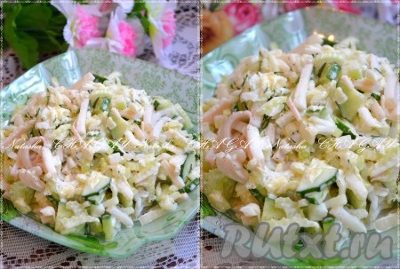 Салат с кальмарами и китайской капустой
