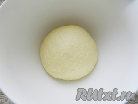 Тесто нужно тщательно вымесить. Оно должно получиться мягким, эластичным, не липким. Скатать тесто в шар, положить в миску, накрыть чистым полотенцем и убрать в теплое место на 1-1,5 часа.