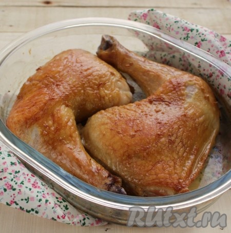 Запечь окорочка в разогретой духовке 180-200 градусов около часа. Минимум мороки и вкуснейшая курочка в карамельном соусе будет на вашем столе.
