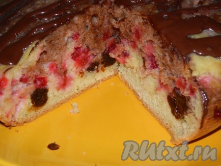 По желанию очень вкусный пирог с черносливом и красной смородиной можно полить шоколадом или посыпать сахарной пудрой. Приятного аппетита!