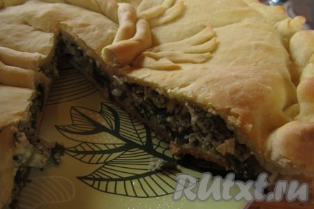 Пирог с творогом, щавелем и зеленью можно резать! А можно оставить до полного охлаждения и есть холодным!