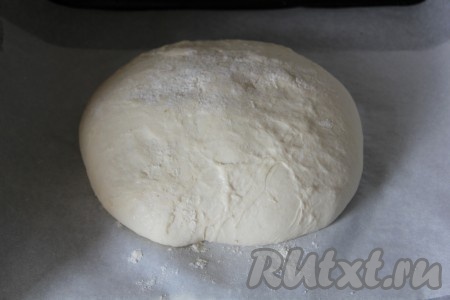 Подошедшее тесто обмять пару секунд, сформировать булку и выложить на пергаментную бумагу. Накрыть влажным полотенцем и оставить на 40 минут для подъема.&nbsp;
