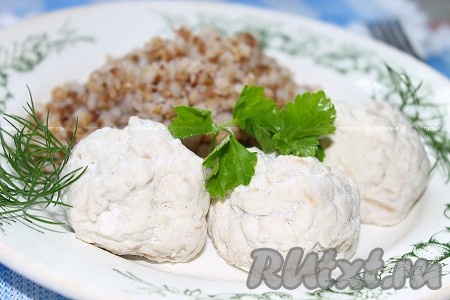 Вкусные, нежные кнели разложить по тарелкам и в горячем виде подать к столу с гарниром.