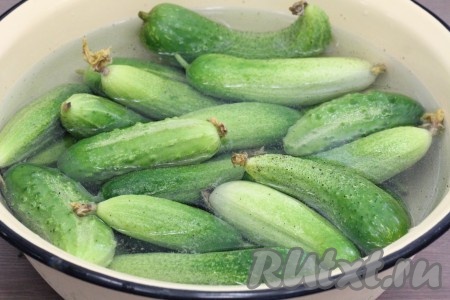 Замачиваем огурцы в холодной воде на несколько часов.
