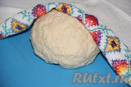 Замесить мягкое, нежно тесто. Оно должно быть эластичным, не липнущим к рукам. Накрыть тесто полотенцем и оставить на 30 минут.
