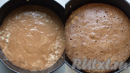 Дно формы (у меня разъёмная форма диаметром 20 сантиметров) застелить пергаментом, стенки формы смазать сливочным маслом. Тесто выложить в форму, поставить в заранее&nbsp; разогретую до 170 градусов духовку, выпекать 35-40 минут. Готовность проверить, проколов корж сухой деревянной палочкой. Готовый корж достать, дать ему немного остыть в форме, затем аккуратно переложить на блюдо. Так как тесто замешивается без добавления разрыхлителя и в его составе есть сливочное масло - не надо ждать, что тесто при выпечке поднимется - сколько по высоте будет тесто в форме до выпечки, таким же по высоте будет и готовый корж (у меня высота коржа получилась всего 2 сантиметра при диаметре 20 сантиметра), структура теста может быть пропечённой (сухой) или&nbsp; слегка влажной (как пирожное "картошка"), но и в том, и в другом случае она будет нежной, всё зависит от времени выпечки, а также от вашего вкуса (у меня получилась пропечённая)!