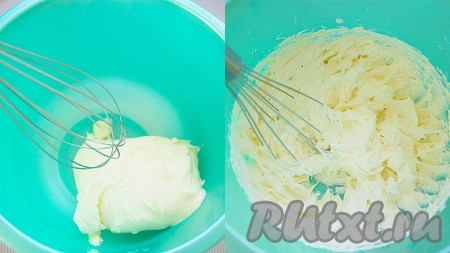 Размягченное сливочное масло взбить до пышной консистенции и, не переставая взбивать, постепенно влить льезон - молочно-яичную смесь (еще раз отмечу, что молочно-яичная смесь не должна быть горячей, иначе масло растает и крем будет жидкий. У неё должна быть такая же температура, как у масла). Крем взбить до однородности и убрать в холодильник.
