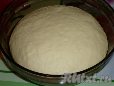 Поднявшееся тесто обминаем и делим на небольшие шарики (я разделила на 18 шариков, то есть готовила 18 пирожков).