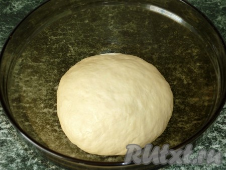 Месим тесто не менее 5 минут, после чего кладём в миску, накрываем и оставляем в тёплом месте без сквозняков для подъёма.
