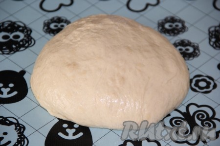 Развести в тёплой воде дрожжи, добавить сахар, хорошо перемешать и оставить опару на 15 минут до образования "пышной шапочки". Далее в глубокой миске соединить опару, яйцо, тёплый кефир, соль, растительное масло. Всё хорошо перемешать. Затем всыпать небольшими порциями просеянную муку и замесить мягкое, нежное тесто. Оставить тесто в миске, закрыть полотенцем и оставить в тёплом месте для подъёма на 1-1,5 часа. Тесто увеличится в два раза, нужно его хорошо обмять и дать подняться второй раз. Готовое тесто выложить на припорошенную мукой поверхность, слегка обмять.
