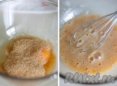 Соедините яйца, сахар и хорошо взбейте.
