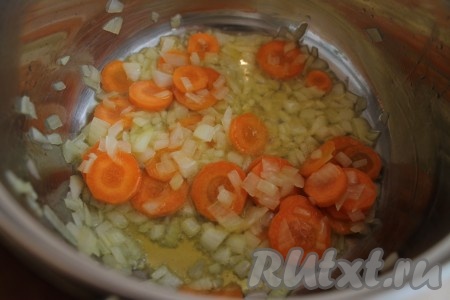 В кастрюле с маслом немного обжарила нарезанные лук, чеснок и морковь.
