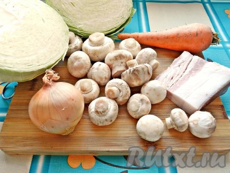 Ингредиенты для приготовления тушеной капусты с шампиньонами
