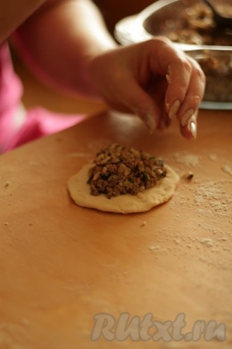В центр круга выложить часть любой начинки.