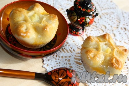 Вкуснейшие пирожки с картошкой достать из духовки и подать к столу с пылу с жару с молоком или чаем. Вот так достаточно просто, практически без лепки, можно испечь отличные пироги из дрожжевого теста.