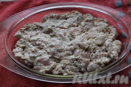 Подготовленное куриное филе выложить в форму для запекания.