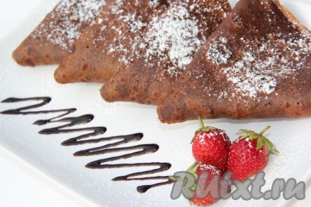 Шоколадные блинчики, приготовленные на молоке по этому рецепту, получаются очень вкусными.&nbsp;
