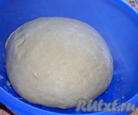 Замесить мягкое тесто. В зависимости от качества муки, возможно, нужно будет добавить 1-2 столовые ложки муки (У меня тесто замешивается в хлебопечи. Если тесто очень липнет к стенкам, я подсыпаю муку ложкой по граммам. Моя деревянная ложка вмещает 50 грамм).