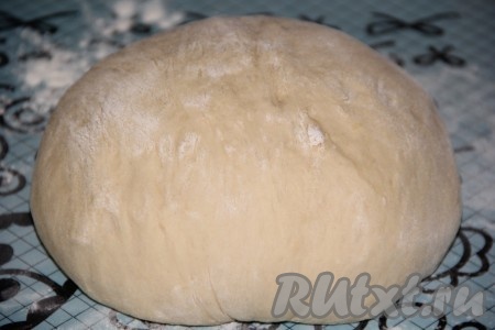 Замесить дрожжевое тесто: в 50 мл тёплой воды развести дрожжи, добавить сахар и перемешать. Поставить дрожжи в тёплое место на 15 минут, для того чтобы они ожили. На поверхности воды образуется пышная, пузырчатая шапка. В глубокую миску для замеса влить кефир комнатной температуры, добавить яйцо, подошедшие дрожжи, соль и масло. Слегка перемешать жидкую смесь. Затем, добавляя небольшими порциями просеянную муку, замесить мягкое, нежное тесто. Оставить тесто в миске, накрыть полотенцем и поставить в тепло на 1,5 часа. Тесто хорошо поднимется. Подошедшее тесто выложить на стол, припорошенный мукой. Хорошо обмять тесто.
