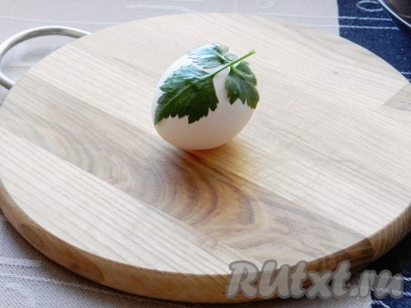 Влажную веточку петрушки приложить к яйцу.