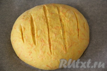 Сделать несколько надрезов на поверхности теста с помощью лезвия. Прикрыть тесто полотенцем и оставить его в тёплом месте на 30 минут.&nbsp;