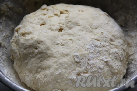 Вначале замесим тесто, для этого в кефир комнатной температуры нужно добавить яйцо, растительное масло, сахар, соль и перемешать до однородности. Всыпать соду и муку. Замесить мягкое, эластичное тесто, прикрыть полотенцем и оставить его на 30 минут для отдыха.