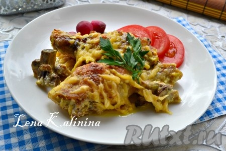 Куриные ножки с шампиньонами в духовке