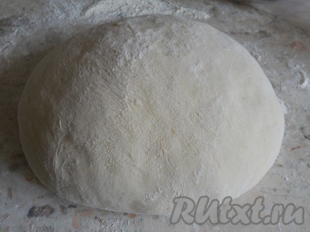 Тесто выложить на рабочую поверхность, присыпанную мукой. Немного вымесить тесто.
