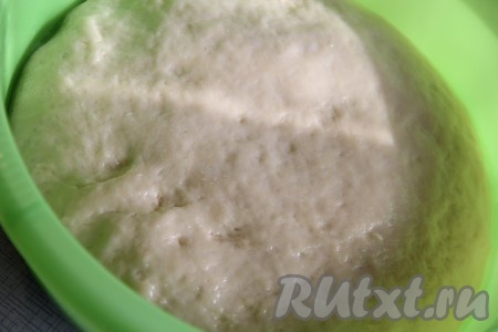 Поднявшееся тесто хорошо обмять и, прикрыв миску полотенцем, оставить ещё минут на 20, чтобы оно поднялось второй раз.