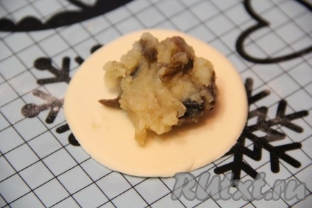 На середину теста выложить немного начинки.