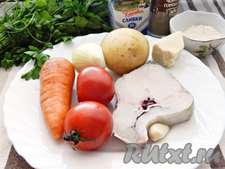 Ингредиенты для приготовления супа из трески со сливками