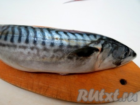 Скумбрию для фарширования выбираем крупную. Если она заморожена, размораживаем её на полочке холодильника (желательно оставить на ночь) или при комнатной температуре. Моем рыбу.