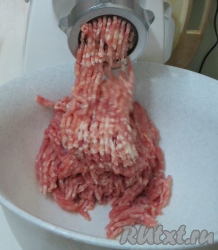Для приготовления котлет лучше покупать не фарш, а мясо, чтобы быть уверенным в его качестве. Мясо (у меня - свинина и говядина) пропускаем через мясорубку в глубокую миску.