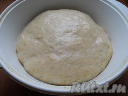 Сформировать из теста колобок и поместить его в смазанную маслом небольшую форму (круглую или продолговатую). Оставить в теплом месте для подхода на 1 час. Тесто поднимается не слишком, но в 2 раза должно увеличиться. Смазать верх теста обычной водой комнатной температуры.
