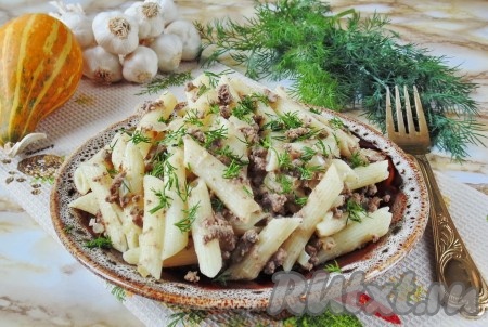 Макароны по-флотски с печенью