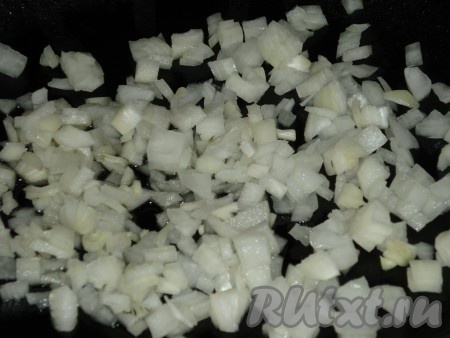 Очищенный лук нарезать на мелкие кубики.